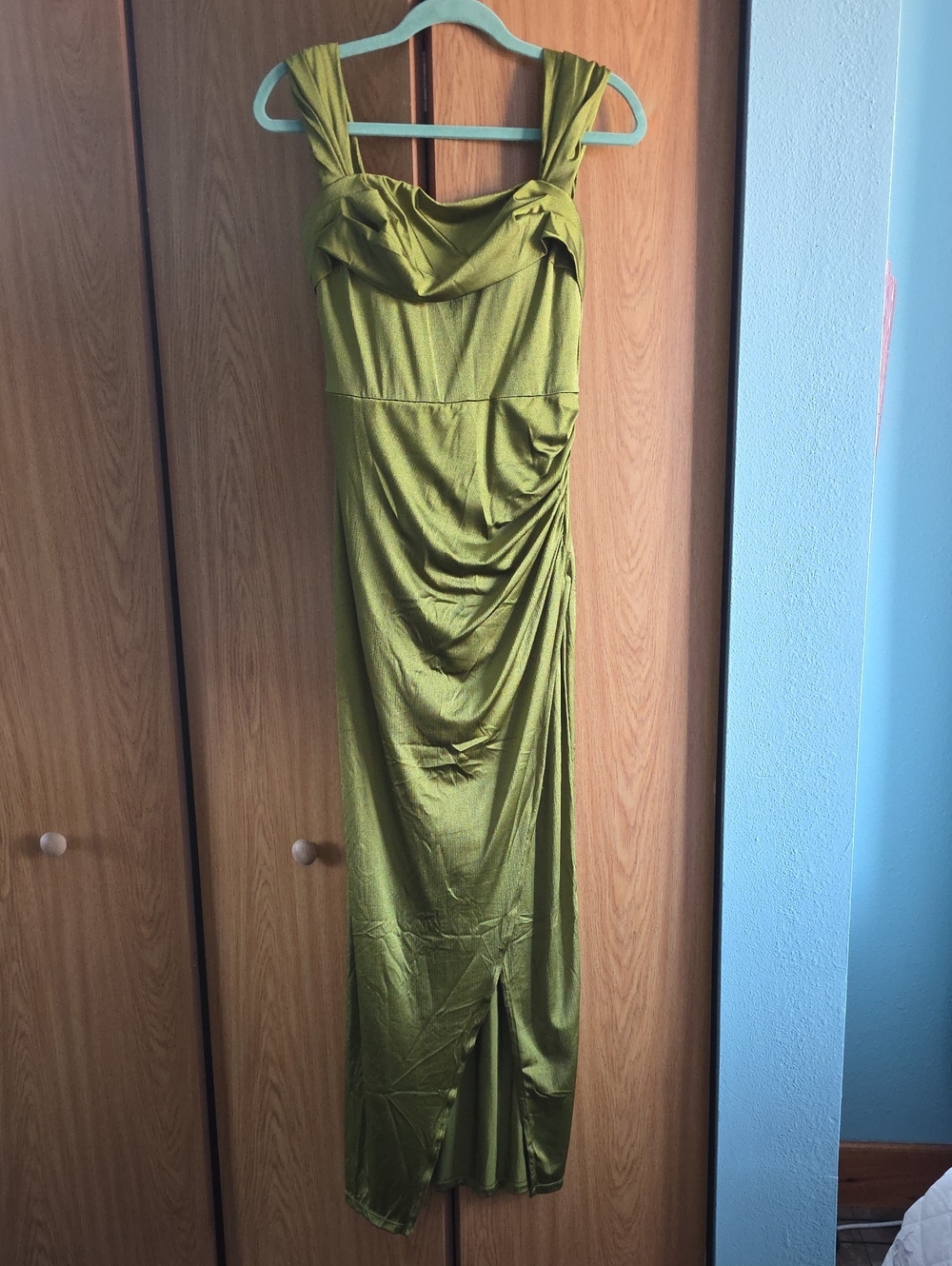 Popilush Women’s Olive Green Draped Evening Dress
